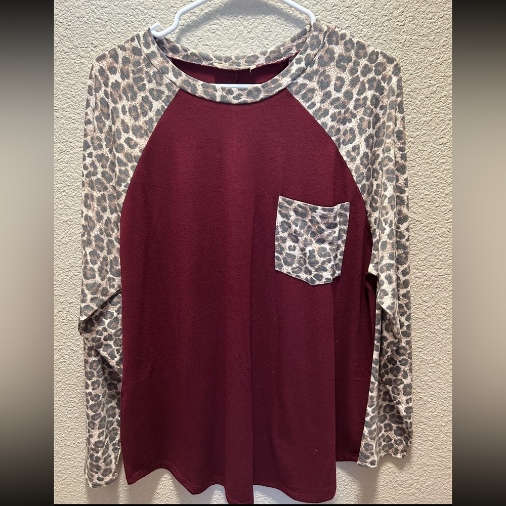 Cheetah, print, longsleeve, maroon shirt